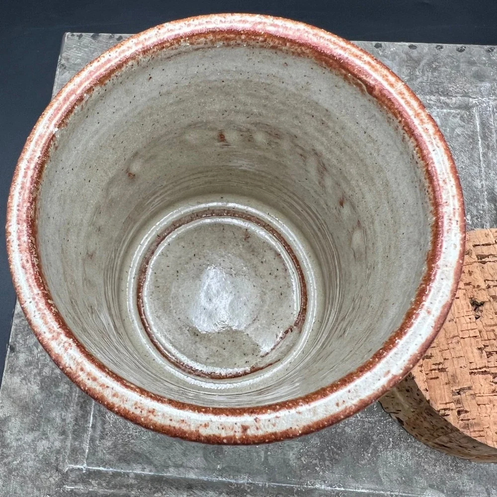 Pottery Gnawings Canister Signed Artisan Stoneware Jar with Cork Lid 5.5in